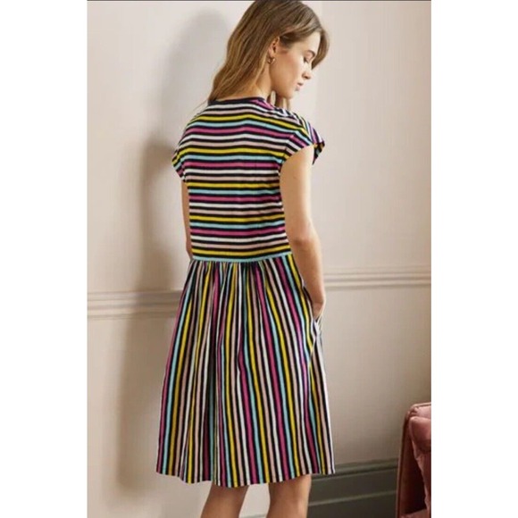 Boden Women’s Cotton Jersey T-shirt Dress Size US 4R Rainbow Stripe Pockets Aa17 - Picture 2 of 9